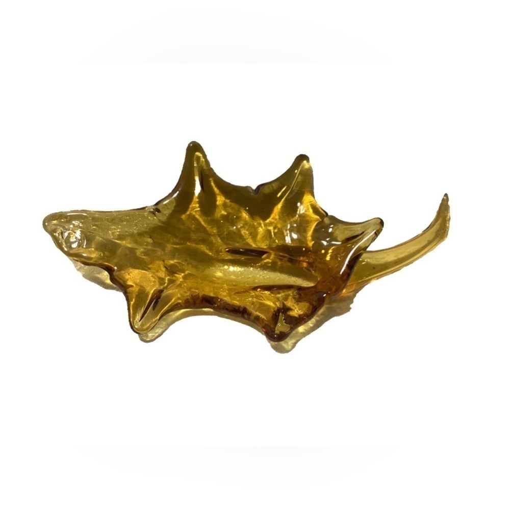 Amber yellow fall leaf hand blown glass